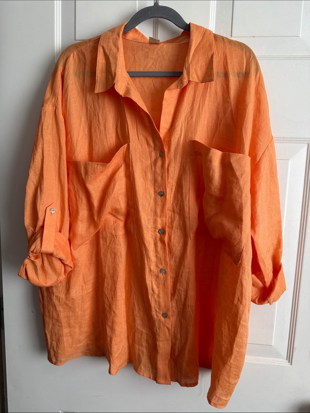 Magaschoni Linen Shirt in Vibrant Orange